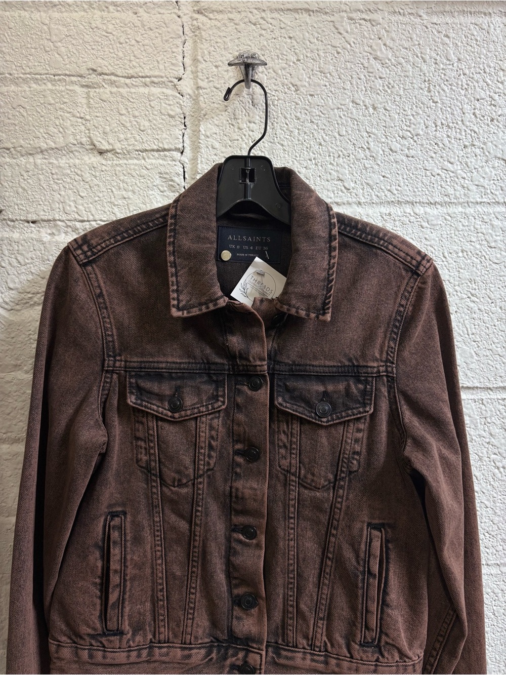 All Saints Hay Denim Jacket in Acid Brown - Picture 4 of 9